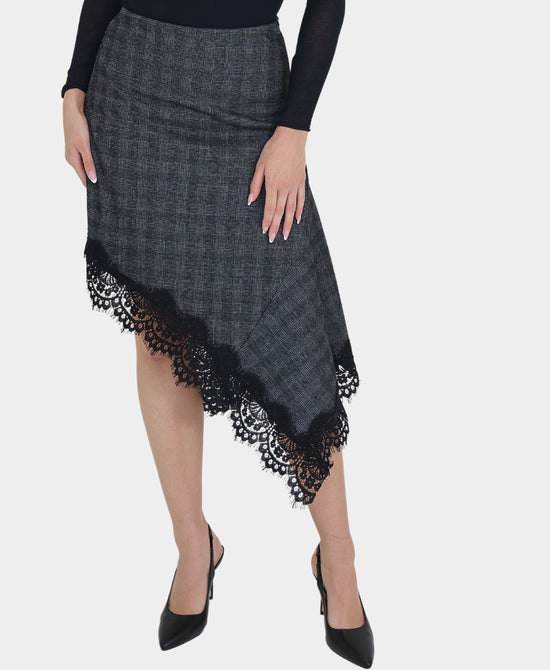 Asymmetrical Plaid Skirt w/ Lace Trim view 