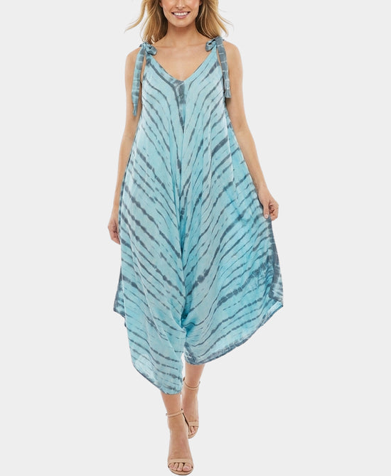 
Tie Dye Hanky Hem Jumpsuit in TURQUOISE MULTI view 1