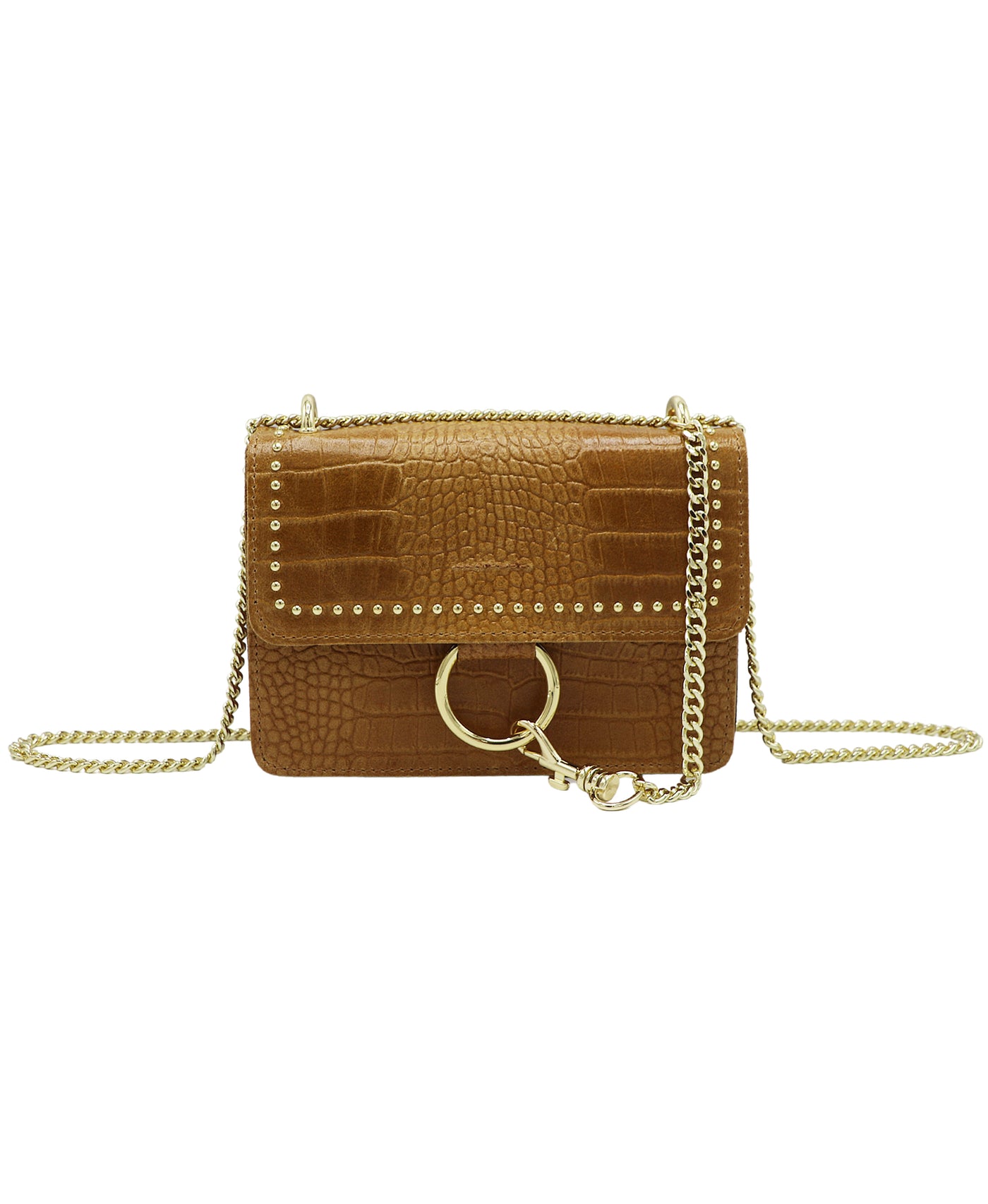 Leather Croc Embossed Crossbody Bag w/ Studs image 1