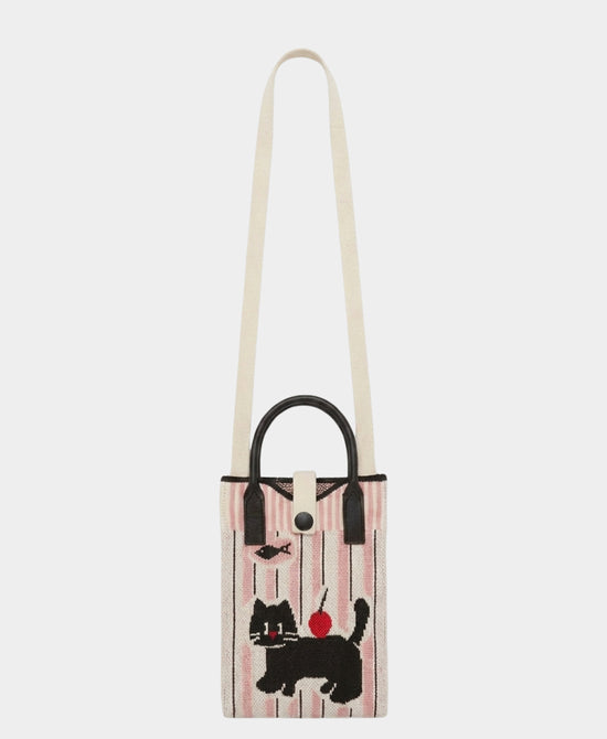 
Cat Striped Crossbody Bag w/ Fish in PINK MULTI view 2