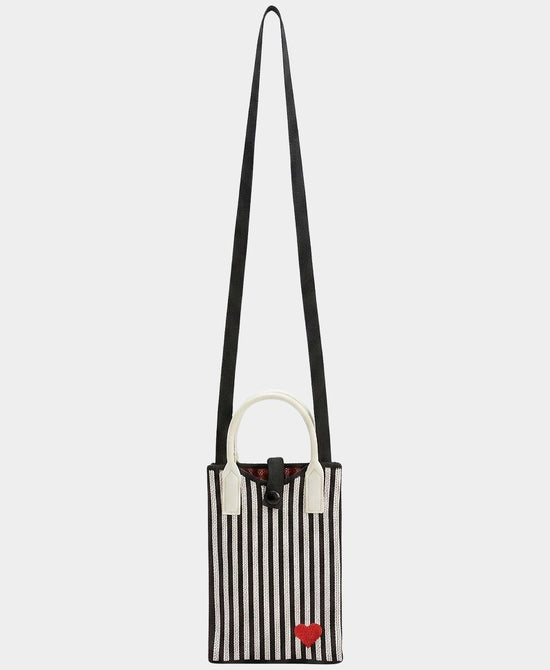 
Striped Crossbody Bag w/ Heart in BLACK/BEIGE view 1