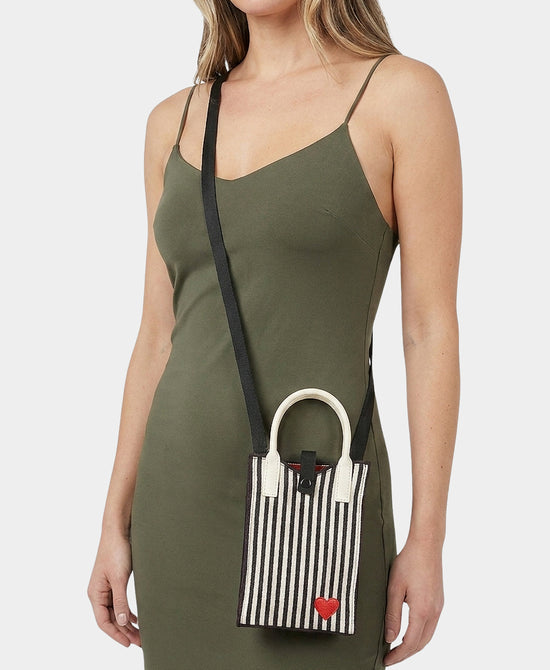 
Striped Crossbody Bag w/ Heart in BLACK/BEIGE view 2