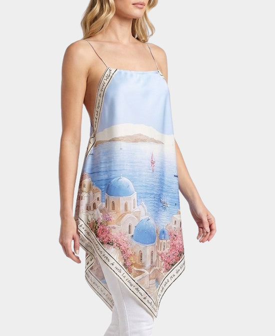
Art-Inspired Scenic Print Hanky Hem Tank in LIGHT BLUE view 1