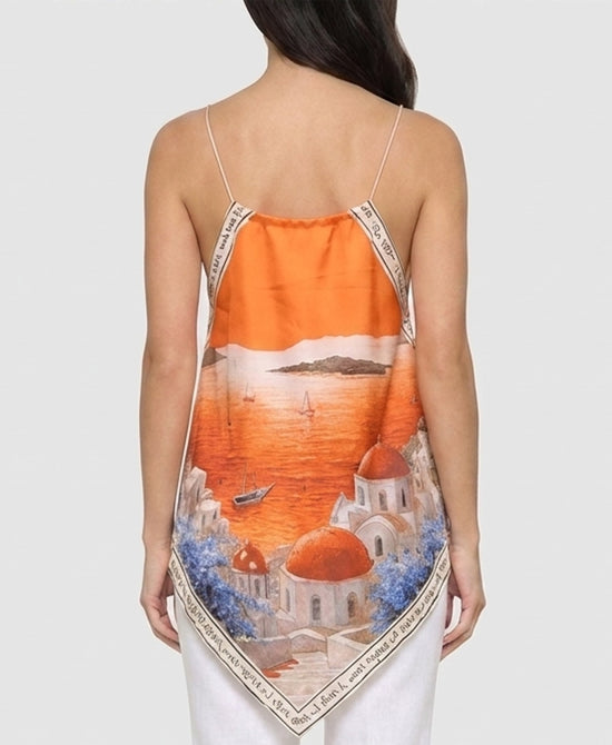 
Art-Inspired Scenic Print Hanky Hem Tank in ORANGE view 2