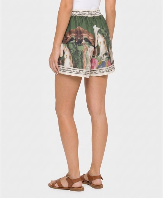 
Art-Inspired Scenic Print Shorts in GREEN view 2