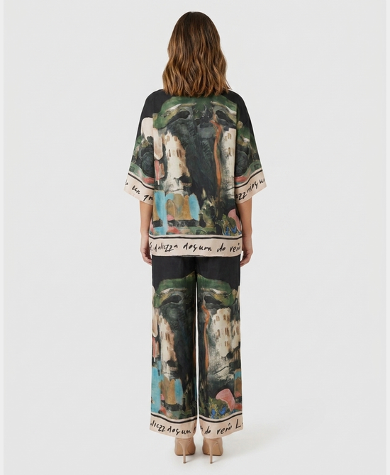 
Coastal Print Blouse & Pants Two-Piece Set in BLACK view 2