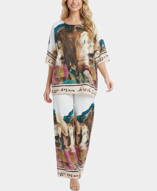 
Coastal Print Blouse & Pants Two-Piece Set in BEIGE MULTI view 1