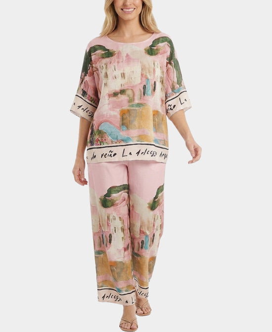 
Coastal Print Blouse & Pants Set- 2 Pc Set in PINK MULTI view 1