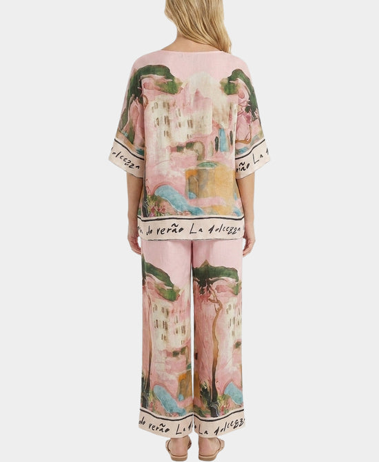 
Coastal Print Blouse & Pants Set- 2 Pc Set in PINK MULTI view 2