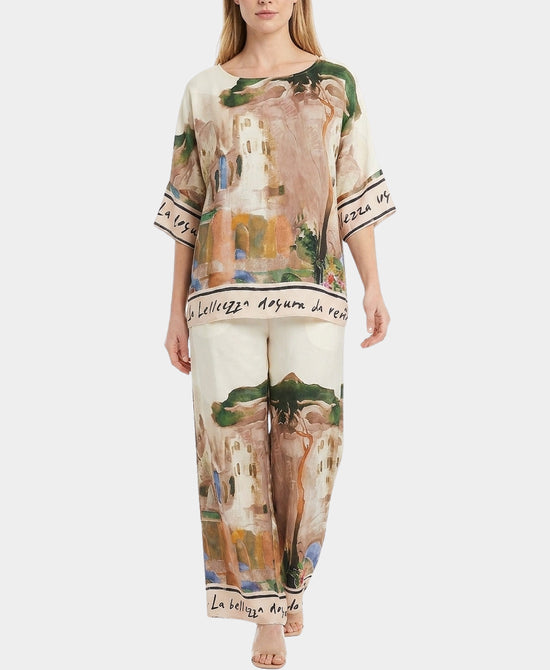 
Coastal Print Blouse & Pants Two-Piece Set in BEIGE view 1
