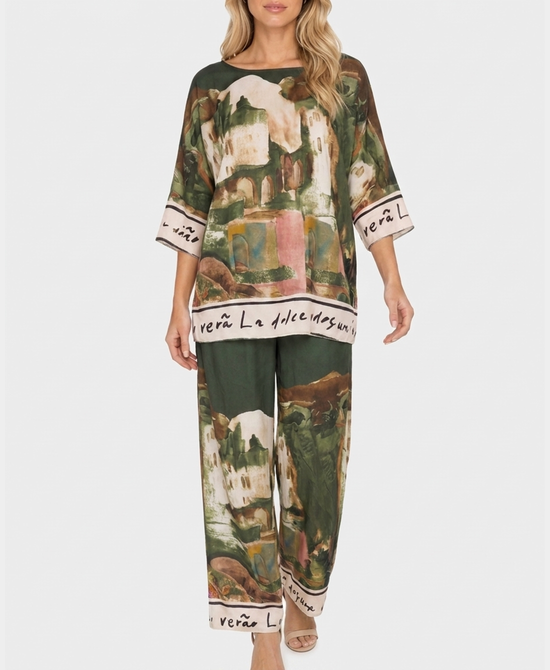 
Coastal Print Blouse & Pants Two-Piece Set in GREEN view 1
