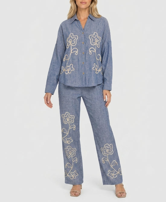 
Embroidered Blouse & Pants Two-Piece Set in BLUE view 1