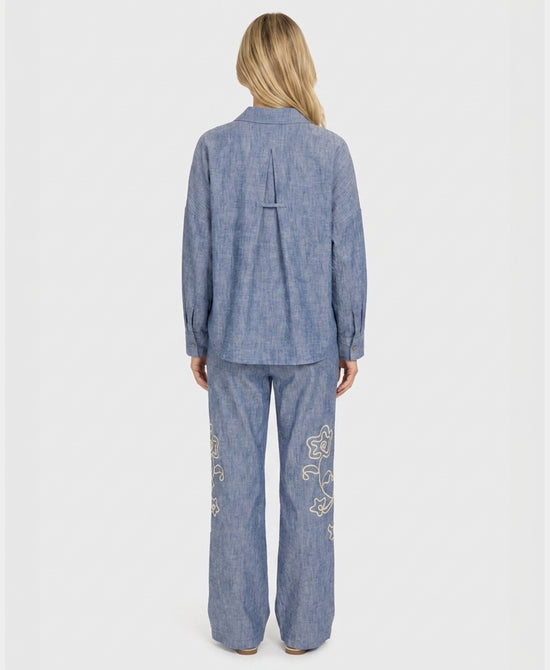 
Embroidered Blouse & Pants Two-Piece Set in BLUE view 2