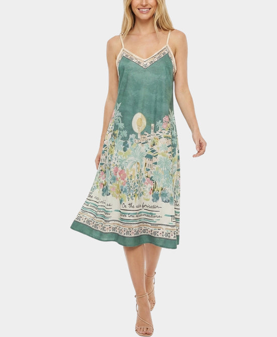 
Riviera Print Midi Dress in GREEN view 1