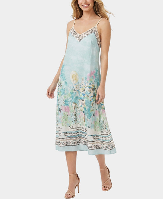 
Riviera Print Midi Dress in LIGHT AQUA view 1