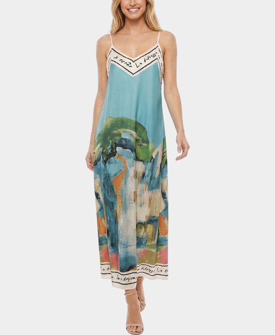 
Art-Inspired Scenic Print Maxi Dress in GREEN view 1