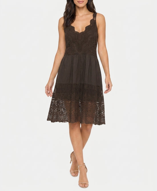 
Dress w/ Lace Trim in BROWN view 1