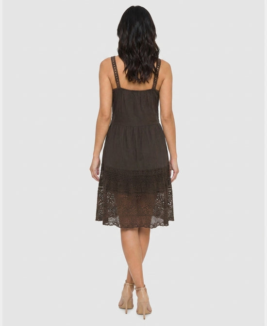 
Dress w/ Lace Trim in BROWN view 2