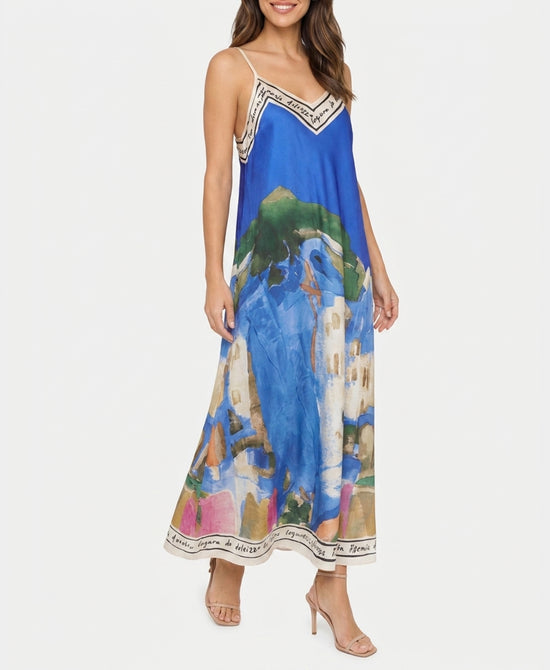 
Art-Inspired Scenic Print Maxi Dress in ROYAL BLUE view 1