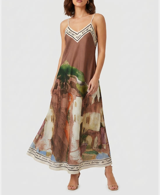 
Art-Inspired Scenic Print Maxi Dress in TAUPE view 1