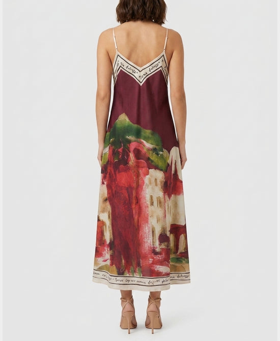 
Art-Inspired Scenic Print Maxi Dress in WINE view 2
