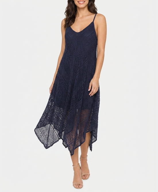 
Asymmetrical Lace Midi Dress in NAVY view 1