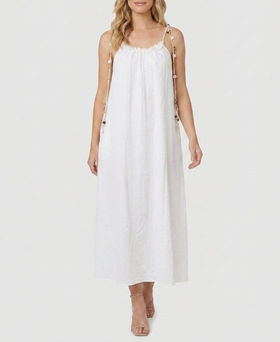 
Maxi Dress w/ Beaded Straps in WHITE view 1