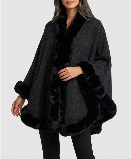 
Cape w/ Faux Fur Trim in BLACK view 1
