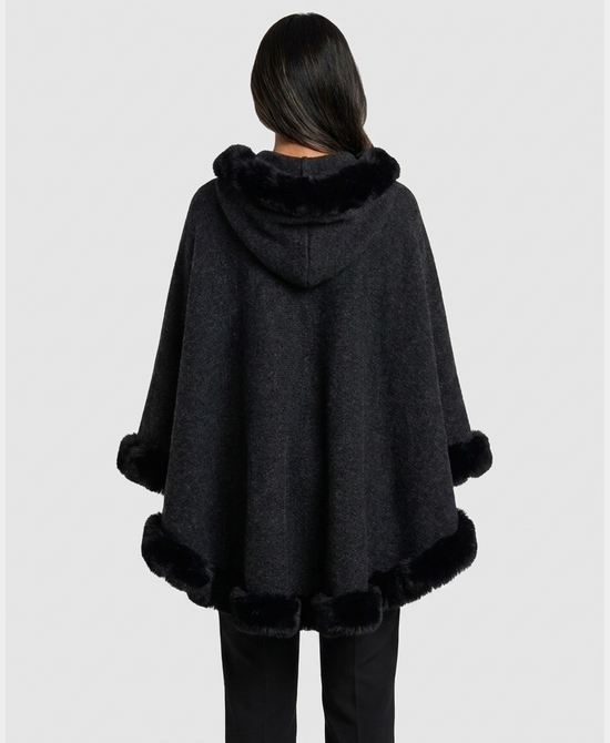 
Cape w/ Faux Fur Trim in BLACK view 2