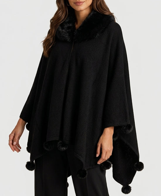 
Cape w/ Faux Fur Trim in BLACK view 1