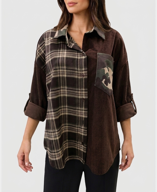 
Mixed Media Shirt in BROWN/GREEN view 1