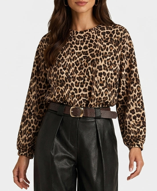 
Leopard Print Bubble Hem Blouse in BROWN/BLACK view 1