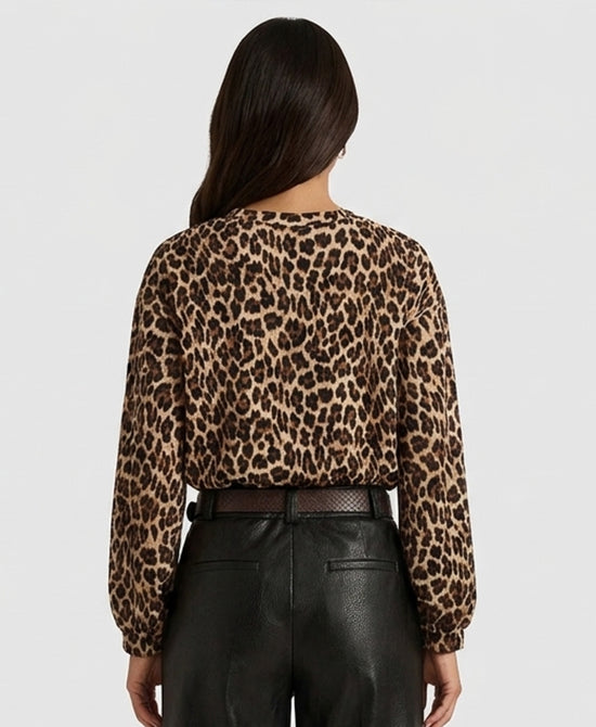 
Leopard Print Bubble Hem Blouse in BROWN/BLACK view 2