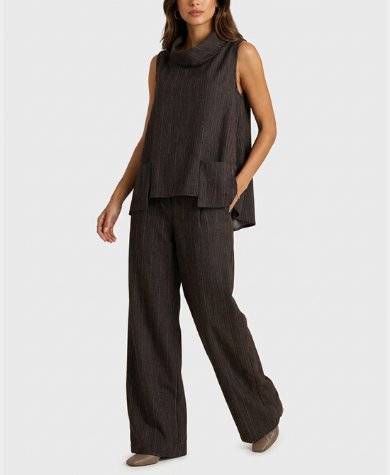 
Herringbone & Stripe Hanky Hem Top in BROWN view 2