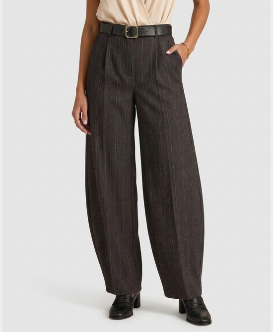 
Herringbone & Stripe Barrel Wide Leg Pants in BROWN view 1