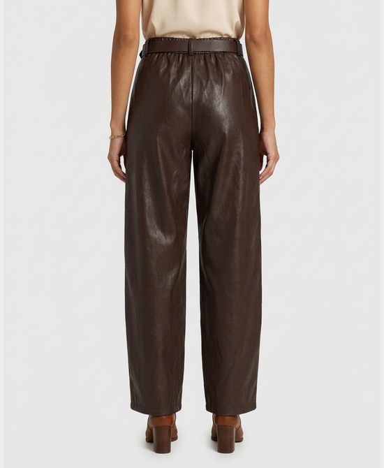 
Faux Leather Band Pants in BROWN view 2