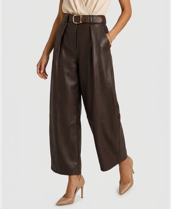 
Faux Leather Pants in BROWN view 1