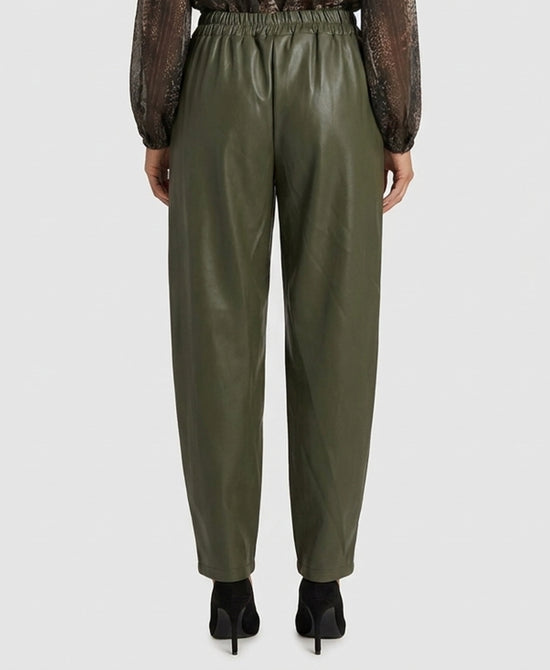 
Faux Leather Pleated Fold Over Pants in OLIVE view 2