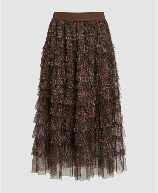 
Leopard Print Tiered Mesh Maxi Skirt in BROWN/BLACK view 2