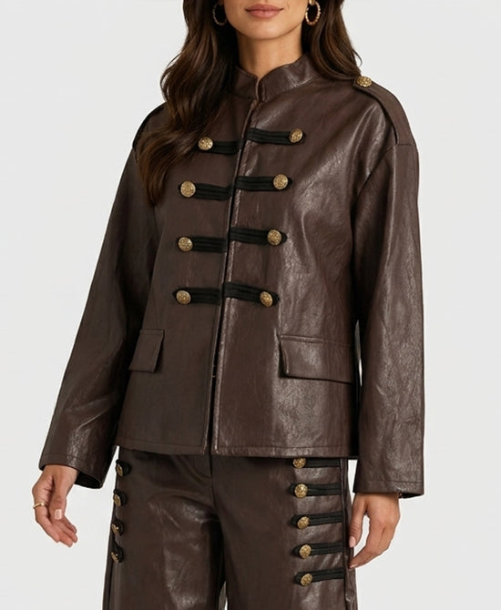 
Faux Leather Band Jacket in BROWN view 1