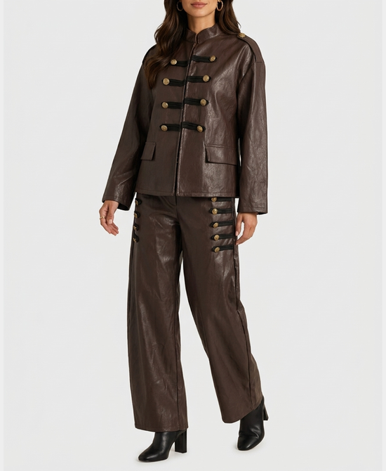 
Faux Leather Band Jacket in BROWN view 2