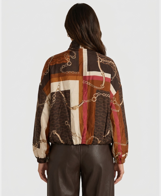 
Chain Print Bubble Bomber Jacket in BROWN MULTI view 2