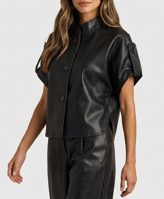 
Faux Leather Shacket in BLACK view 1