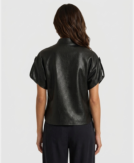 
Faux Leather Shacket in BLACK view 2