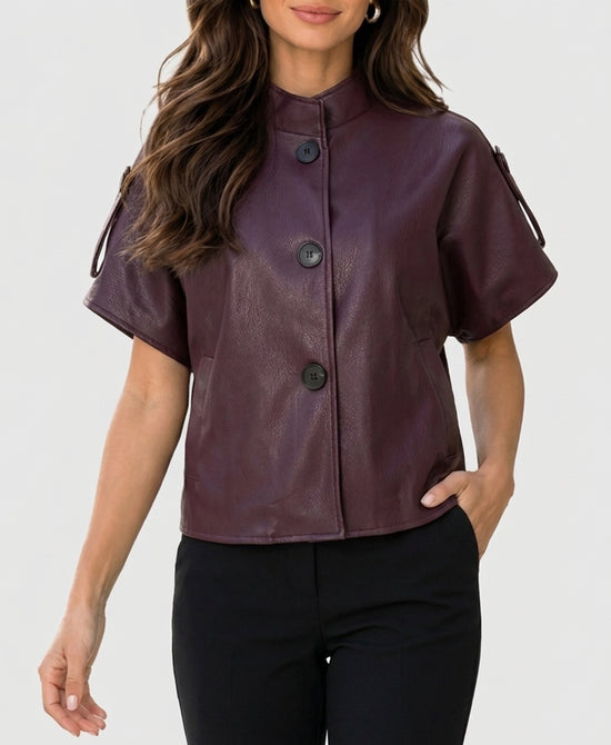 
Faux Leather Shacket in WINE view 1