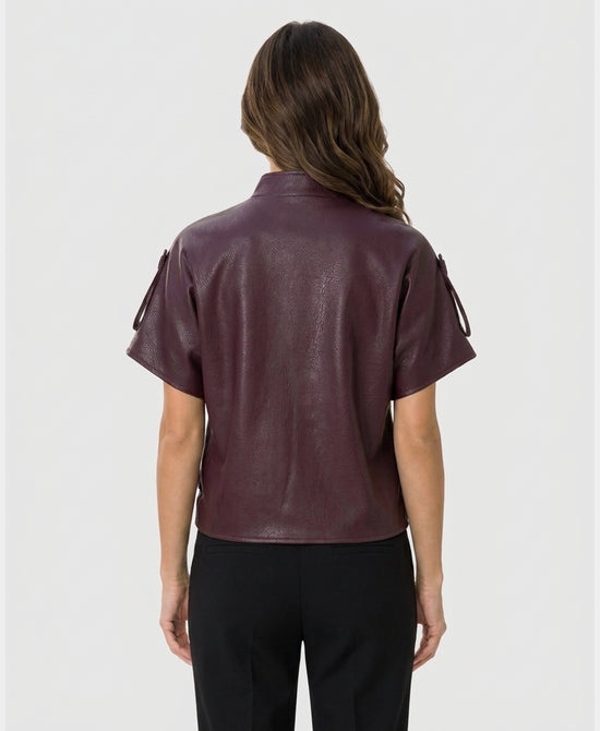 
Faux Leather Shacket in WINE view 2