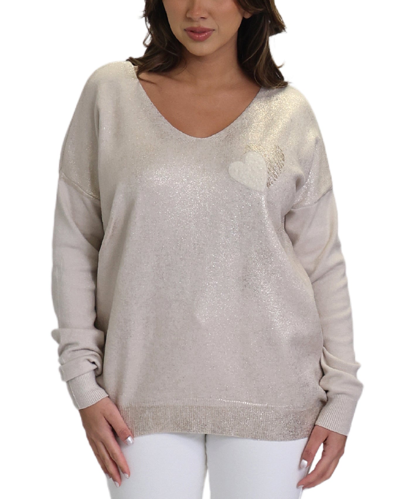 Gold Foil Sweater w/ Hearts image 1