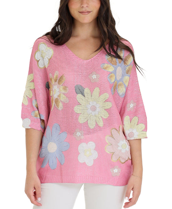 Shimmer Floral Knit Top view 1