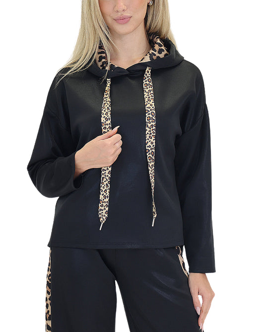 Shimmer Hoodie w/ Leopard Trim view 