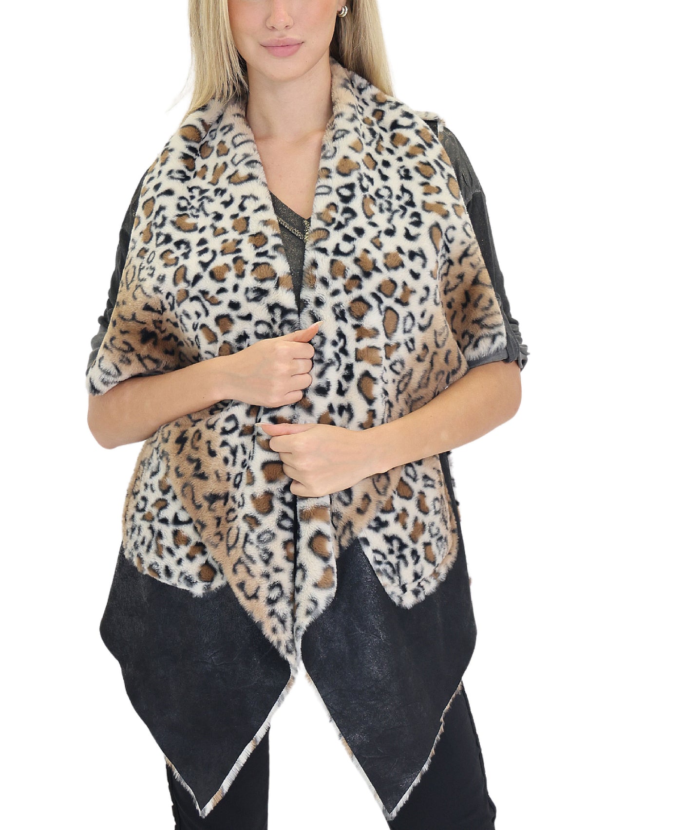 Reversible Faux Leather & Faux Fur Vest view 2